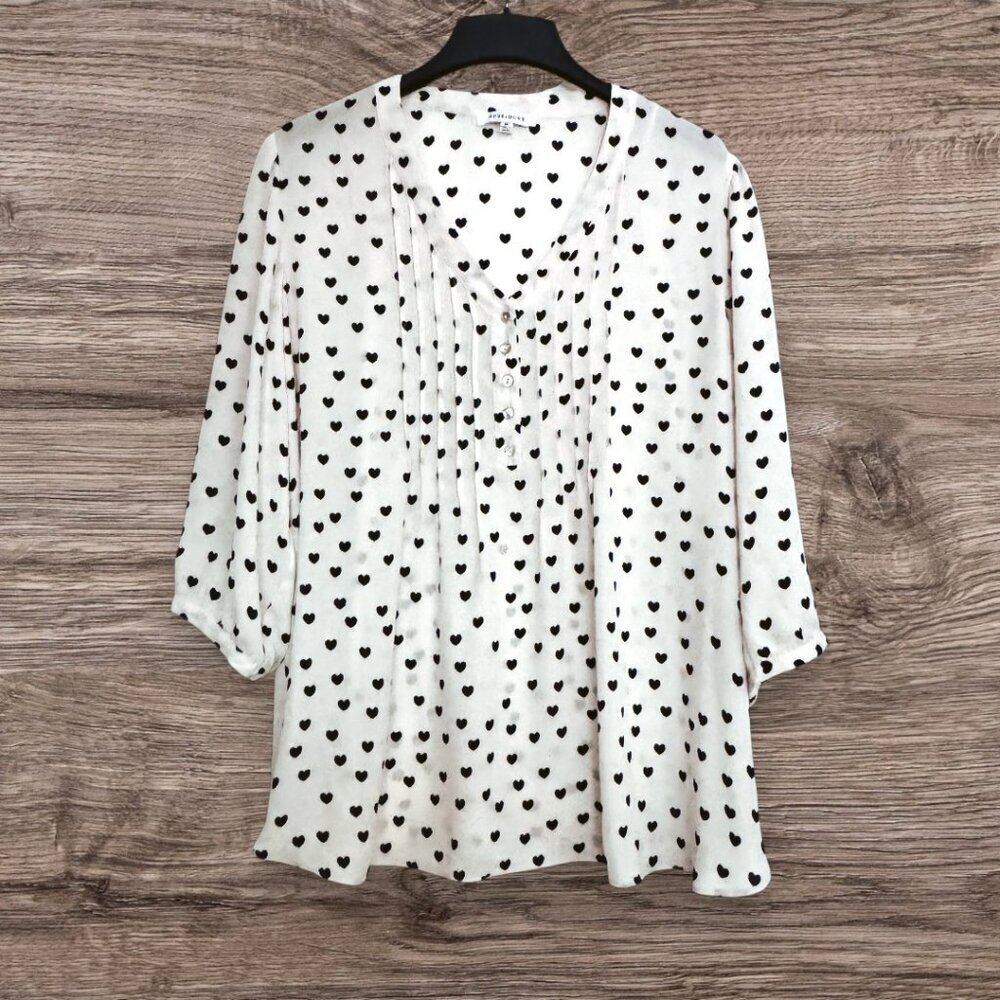 ROSE AND OLIVE Blush Heart Dotted V-Neck Pleated Tunic Blouse 2X